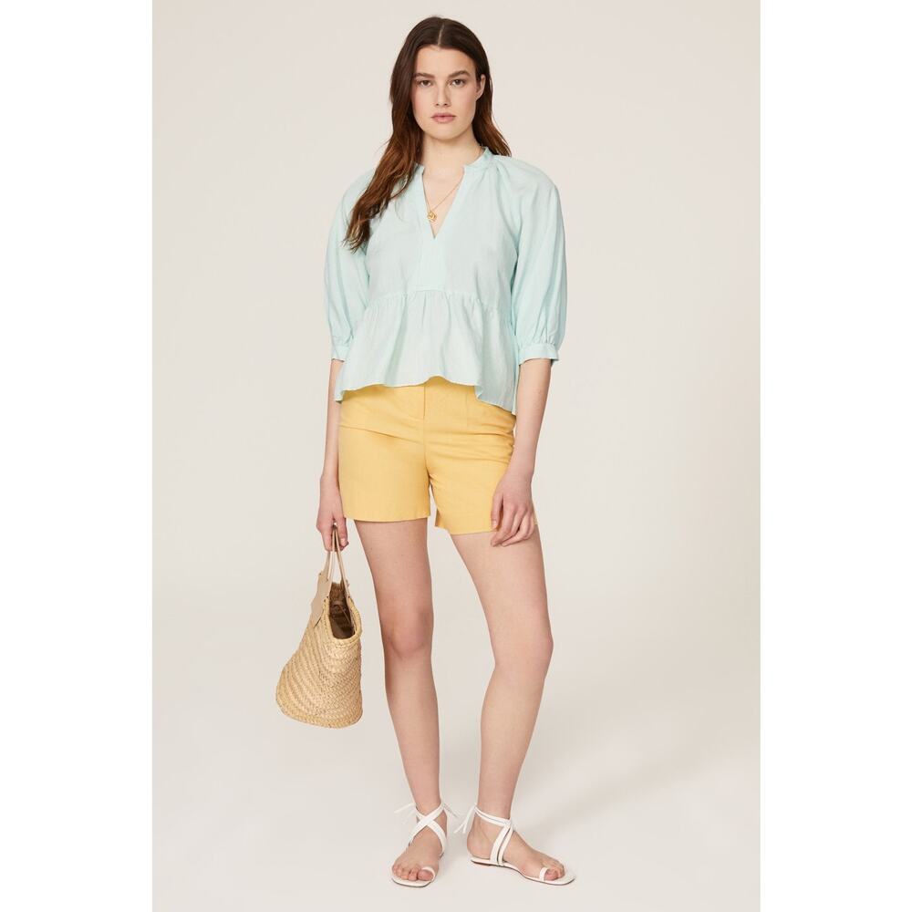 Amanda Uprichard Diego Light Blue Linen Puff Sleeve Split Neck Top Size XS - Picture 5 of 13
